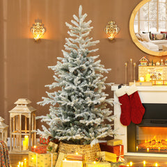 6 ft Artificial Frosted Christmas Tree with Realistic Branches, Wide Full Spruce, Hinged Xmas Tree, Easy Assembly