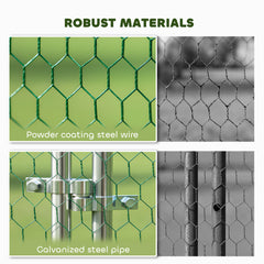 Metal Chicken Run w/ Waterproof & Anti-UV Cover, Feeding Door, Hanging Feeder, for 18-24 Chickens, 9.8' x 19.7' x 6.4'