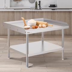 Stainless Steel Work Table, 30 X 36 X 26 Inch Commercial Food Prep Worktable, 3-Sided Backsplash Heavy Duty Prep Worktable, Metal Work Table With Adjustable Height For Restaurant Home Hotel