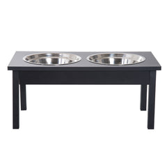 23" Wooden Heavy Duty Dog Food Bowls Pet Elevated Feeding Station -Black