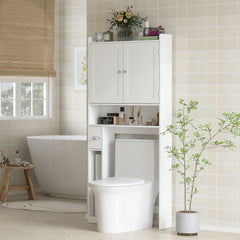 Modern Over the Toilet Storage Cabinet with 2 Doors, Above Commode Storage Cabinet with Toilet Paper Holder, White