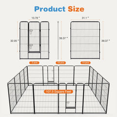 Dog Playpen Indoor Fence Height Metal Exercise Pen With Door Small Puppy Medium Large Dogs Animal Pet For Outdoor, Garden, Yard