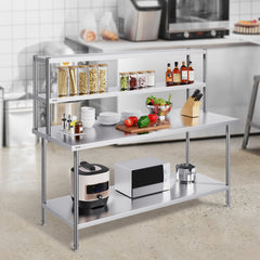 Double Overshelf, Double Tier Stainless Steel Overshelf, 12 X 72 Inch Double Deck Overshelf, Height Adjustable Overshelf Prep Work Table For Kitchen, Restaurant And Workshop