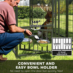 Welded Wire Outdoor Dog Kennel with 360° Rotating & 4 Levels Adjustable Bowls, Waterproof Cover, 3.9' x 3.9' x 6'