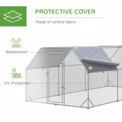 Large Chicken Coop Metal Chicken Run with Waterproof and Anti-UV Cover, Flat Shaped Walk in Fence Cage Hen House for Outdoor and Yard Farm Use, 1" Tube Diameter, 9.2' x 18.7' x 6.4'