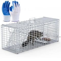 Live Animal Trap Cage 37x14x15in Folding Catch And Release Humane Cat Trap Galvanized Iron For Raccoons Foxes Coyotes Stray Dogs Armadillos Squirrels