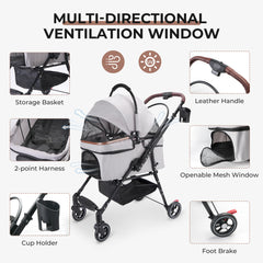 Foldable Pet Stroller For Small Dogs & Cats