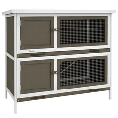 PawHut Wooden Bunny Hutch With Ramp, Indoor Outdoor, Brown