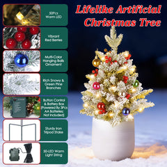 50 LED Lifelike Artificial Christmas Tree - 8 Lighting Modes, Auto 6H/18H Timer & IP44 Waterproof, Battery Operated Mini Tree With Red Berries For Holiday Home Porch Garden Decor