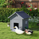 Duck Coop, Wooden Duck House with Openable Roof & Double Doors, Light Gray