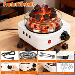 1Pc Electric Charcoal Burner 500W Hookah Charcoal Burner Compact Coal Burner For Hooka Cubes Shisha With Grill And Tongs 5 Temperature Gears Thermostat Control For Spring Summer