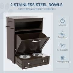 Pet Feeder Station Storage Cabinet, Dog Food Storage Container With Dog Raised Bowls, Watering Supplies, Gray
