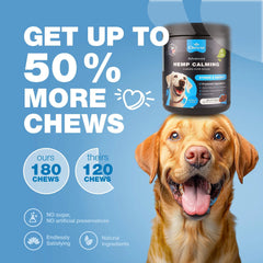 Hemp Calming Chews For Dogs Anxiety Dog Calming Treats With Melatonin Valerian Root Chamomile Extract & Vitamin B Complex Canine Chews For Vet Visits Grooming Travel Thunderstorms Fireworks