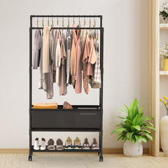 3 Tiered Portable Clothing Rack For Bedroom Entryway Double Hanging Rods Sturdy Iron Garment Rack With Double Height Rods Adjustable Storage Bag Lockable Universal Wheels Easy Assembly