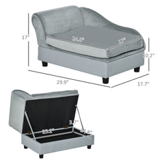 Luxury Fancy Dog Couch with Hidden Storage, Small Dog Sofa Bed with 2" Soft Foam, Modern Pet Furniture for Puppies & Little Breeds, Pale Gray