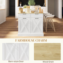 10 Gallon Farmhouse Kitchen Cabinet with Hidden Trash Can and 2 Drawers, Tilt Out Trash Can Cabinet for Kitchen, White