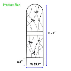 2 Pack Metal Garden Trellis 71" X 19.7" Rustproof Trellis For Climbing Plants Outdoor Flower Support Dragonfly Deco Black