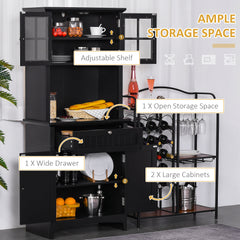 Elegant Buffet with Hutch, Kitchen Pantry Storage Cabinet with Framed Glass Door Drawer and Microwave Space, Black