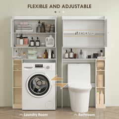 Farmhouse Over the Toilet Cabinet with Barn Doors, Over the Toilet Storage Cabinet with Adjustable Shelf, White