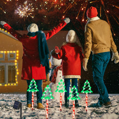 Deer Or Tree Options 5Packs Christmas Outdoor Pathway Light With 8 Modes IP44 Waterproof Xmas Decoration Stake Light Tree Candy Light For Garden Lawn Porch Yard Driveway