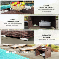 Outdoor Storage Cabinet, Waterproof PE Rattan Cabinet With Drawer For Indoor, Outdoor Swimming Pool, Mixed Brown
