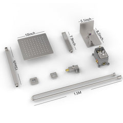 Rain Shower System With Storage Rack, 10-inch Shower Faucet Set, Brushed Nickel Finish, High-pressure Square Shower Head, Luxury Wall-mounted Shower Set.