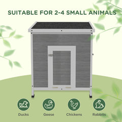 Wooden Duck Coop with Openable Roof, Removable Floor, Double Doors, Ramp, for 2-4 Ducks, Chickens, 25" x 32" x 30"