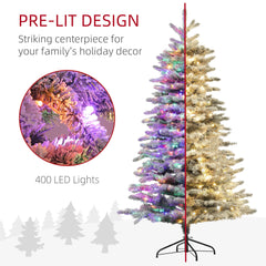 HOMCOM 6.5 Ft Pre-Lit Mountain Pine Artificial Christmas Tree, Snow Flocked Christmas Tree, Hinged Xmas Tree With 400 LED Lights And 990 Branch Tips For Holiday Party Decoration, Green