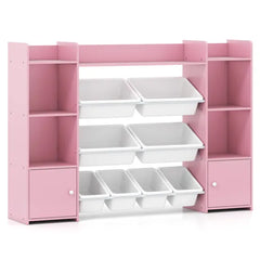 Pink Multi-Functional Kids Storage Shelf - Toy Organizer+Bookcase, 56"x12"x39", Anti-Toppling, 265lbs Capacity