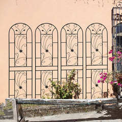 4 Pack Metal Garden Trellis 86.7" X 19.7" Rustproof Trellis For Climbing Plants Outdoor Flower Support Peacock Style Black