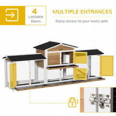 Wooden Rabbit Hutch Bunny Cage Pet Playpen House Enclosure With Double Side Run Boxes, No Leak Tray, Ramp, For Rabbits, Chickens, Ducks, Guinea Pig And Small Animals, White