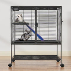 36' Metal Small Animal Cage 2-Tier Rolling Ferret Cage With Tray A Ramp