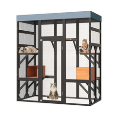 Large Outdoor Cat Enclosure Catio With 5 Platforms & 2 Napping Houses, Secure Metal Frame, Easy Assembly For Indoor & Outdoor Use