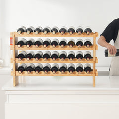 36 Bottle Stackable Modular Wine Rack Bamboo Wood Display Shelf 4-Tier