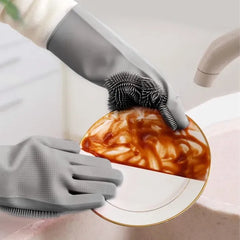 1 Pair Magic Silicone Brush Dishwashing Gloves Cleaning Sponge Pet