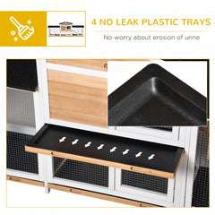 90.5" Wooden Rabbit Hutch Bunny Cage Pet Playpen House Enclosure with Double Side Run Boxes, No Leak Tray, Ramp, for Rabbits, Chickens, Ducks, Guinea Pig and Small Animals, White