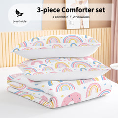 Rainbow Pattern Comforter Set For Women Pink And Yellow Rainbow Star Comforter 3 Piece With 2 Pillow Shams 1 Comforter And 2 Pillow Shams Twin Full Queen King Size