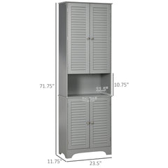 Tall Narrow Bathroom Storage Cabinet with Doors and Shelf Adjustability, Freestanding Linen Cabinet with 2 Cabinets and Countertop, Gray