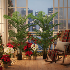 2PCS Set 5.2ft Artificial Palm Trees Natural Christmas Faux Tropical Potted Plants Perfect For Indoor Outdoor Home Office Garden Decor
