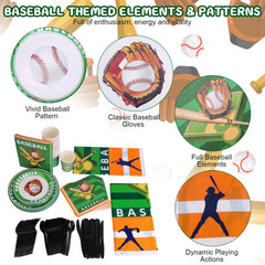 171Pcs Baseball Party Supplies Kit Baseball Birthday Party Disposable Dinnerware Set Baseball Themed Party Tableware Decorations Cups Plates Napkins Spoons Knives Forks Tableclothes