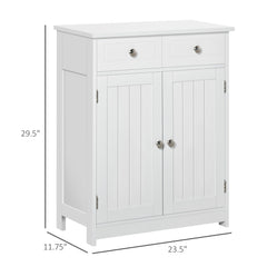 Freestanding Bathroom Floor Cabinet, Wooden Bathroom Cabinet with 2 Doors, 2 Drawers and Adjustable Shelf, White