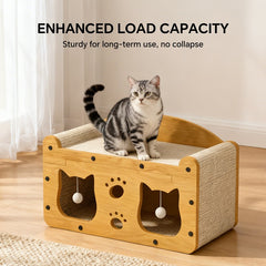 56cm Extra Large Chinese Style Double Door Cat Scratcher Sofa With Cat Head Design, With Free Catnip, For Cats Up To 20lbs
