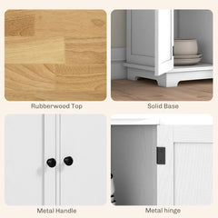 Kitchen Storage Cabinet, Sideboard Floor Cupboard with Solid Wood Top, Adjustable Shelf, and 3 Drawers, White