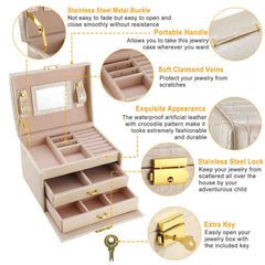 1Pc Jewelry Case Organizer 3-layer Lockable Travel Jewelry Box PU Leather Storage Display Case With Mirror Protective For Bracelets Earrings Rings Necklaces