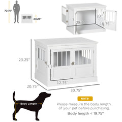 Wooden Dog Crate End Table, Dog Crate Furniture with Triple Doors, Puppy Crate for Small Dogs Indoor Use, White