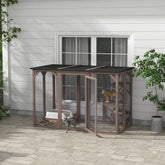 Outdoor Cat House, Catio Wooden Feral Cat Shelter, Cat Cage with Platforms, Large Enter Door, Weather Protection Asphalt Roof, 71" L, Brown