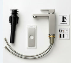 Single Handle Bathroom Faucet, Stainless Steel Single Hole Lavatory Faucet, Modern Sink Faucet, Brushed Nickel