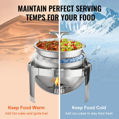 Roll Top Chafing Dish Buffet Set, 6 Qt 2 Pack, Stainless Steel Chafer With 2 Full Size Pans, Round Catering Warmer Server With Lid Water Pan Stand Fuel Holder, For At Least 5 People Each