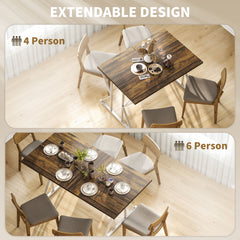 47"-63" Extendable Dining Table for 4-6, Farmhouse Expandable Kitchen Table with Heavy Duty Trestle Base, Brown