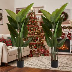 2PCS Set 5.2ft Tall Artificial Plant Faux Tropical Natural Palm Tree In Pot For Indoor Outdoor Home Office Garden Decor